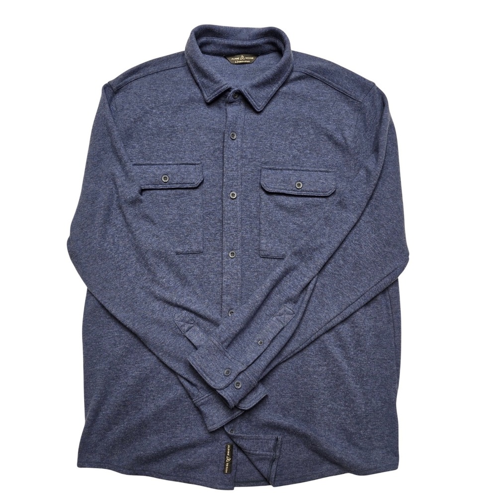 Alpine Design Mens Large Navy Blue Knit Button Down Shirt Jacket Shacket